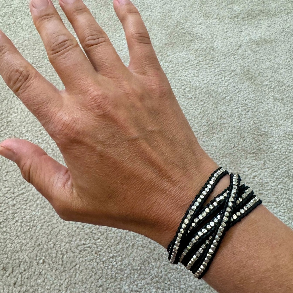 Club Monaco Black and Silver Wrap Bracelet